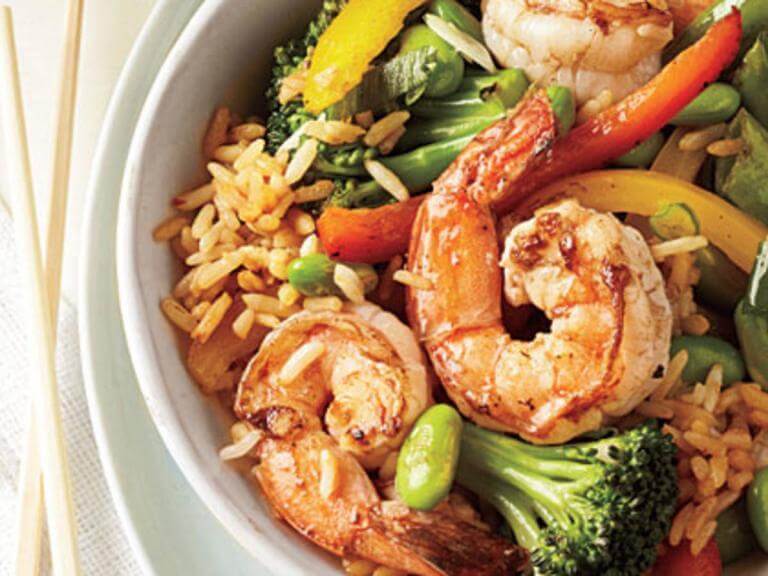 Receta de gambas fritas con arroz integral