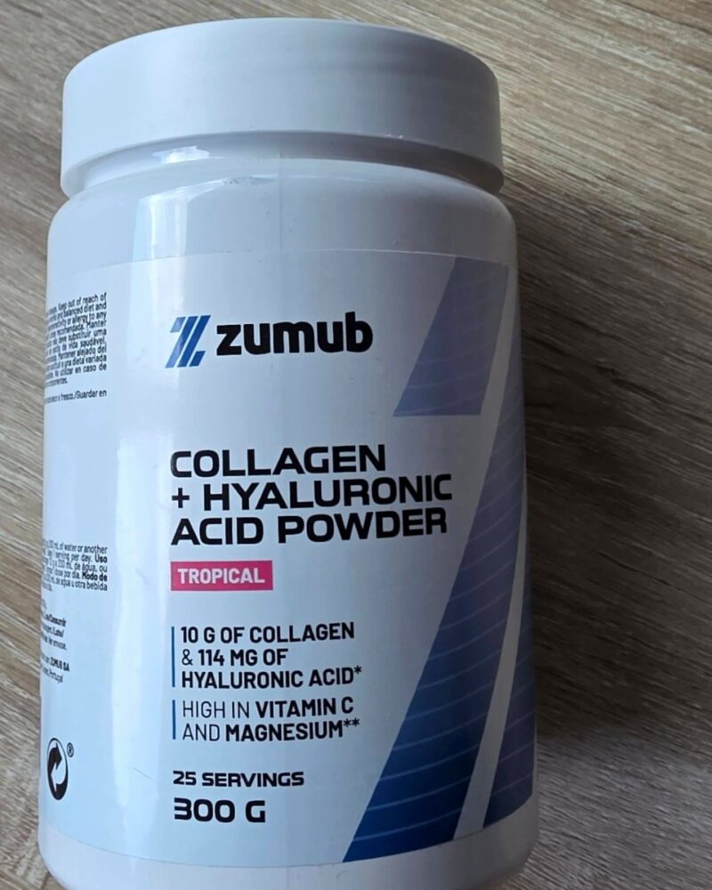 Bote de colágeno con ácido hialurónico en polvo de Zumub, sabor tropical, 300 g